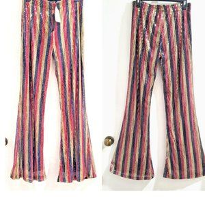 Womans Sz M LUCKY & BLESSED Multi-Colored Sequined Bell-Bottom Lainey Type Pants